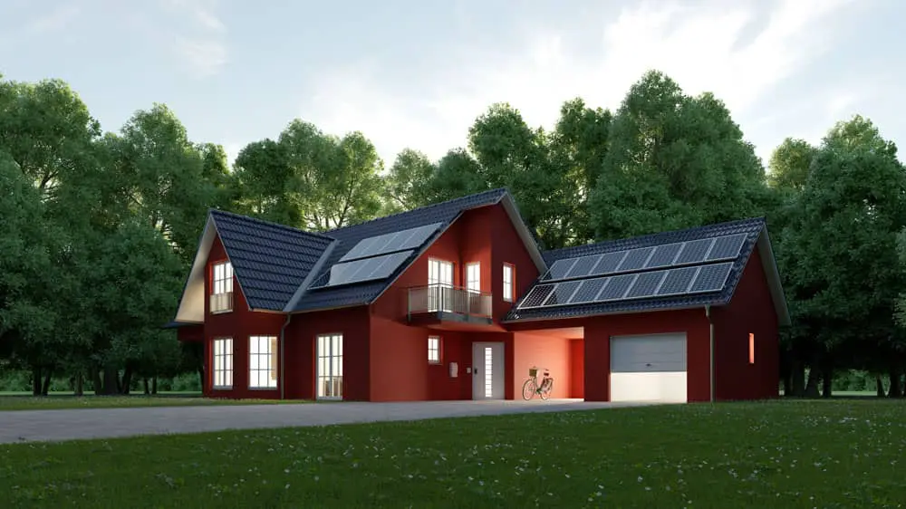 Farm house with forest backyard and a new solar panel installation